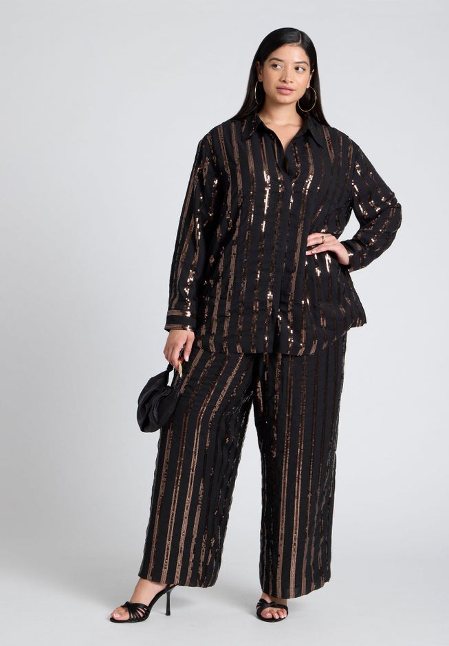 Relaxed Striped Sequin Pant image number null