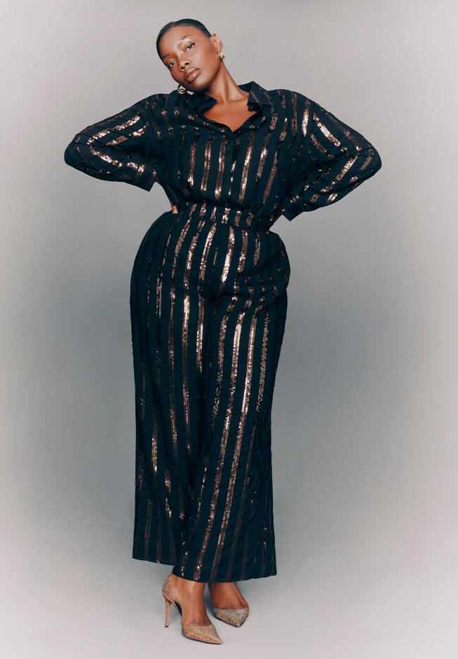 Relaxed Striped Sequin Pant image number null