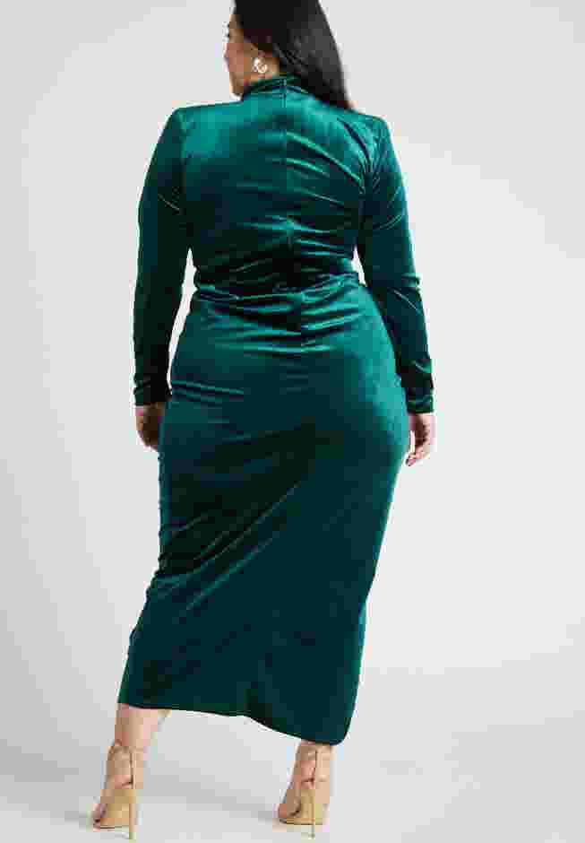 Mock Neck Velvet Dress With Slit image number 1