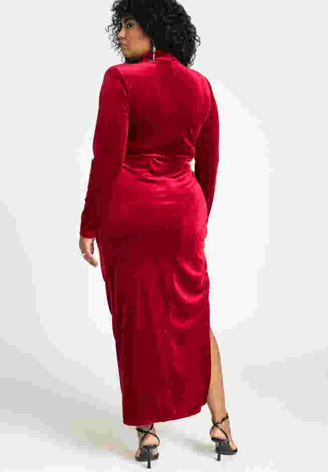 Mock Neck Velvet Dress With Slit image number 1