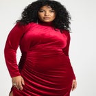 Mock Neck Velvet Dress With Slit image number null