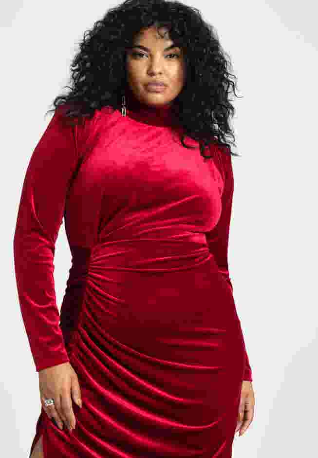 Mock Neck Velvet Dress With Slit image number 3