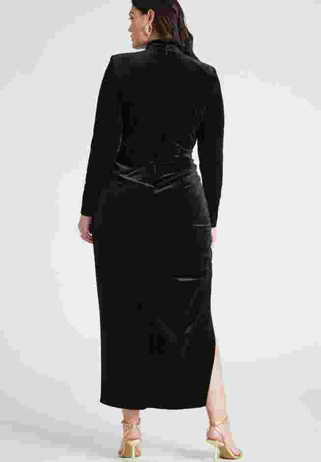 Mock Neck Velvet Dress With Slit image number 2