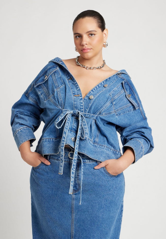 Denim Jacket With Cinched Waist image number 0