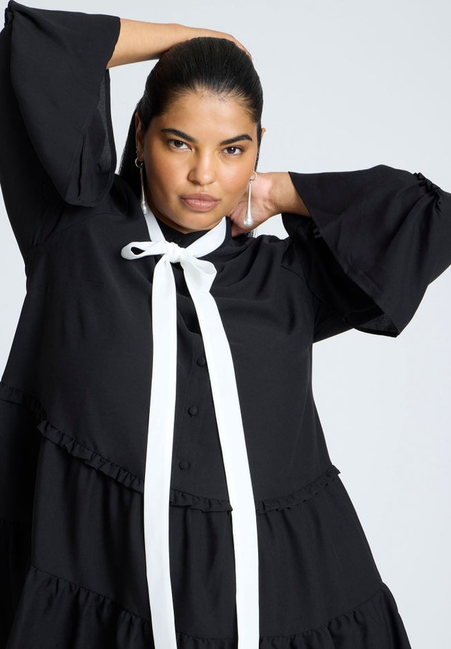 Bow Tie Tiered Mini Dress image number null