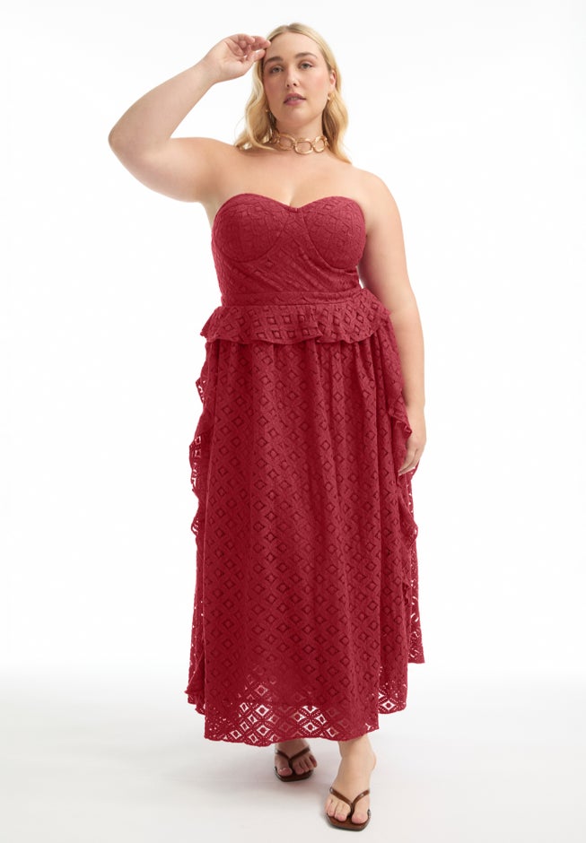 Ruffled Peplum Corseted Midi Dress image number 0