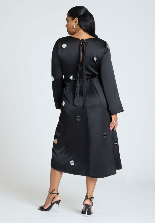 Satin Midi Dress With Pailettes image number 1