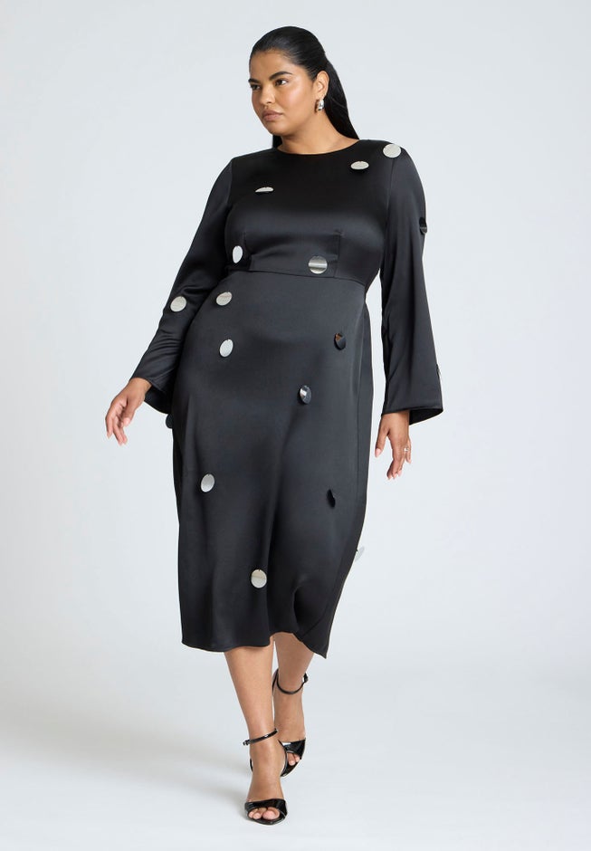 Satin Midi Dress With Pailettes image number null