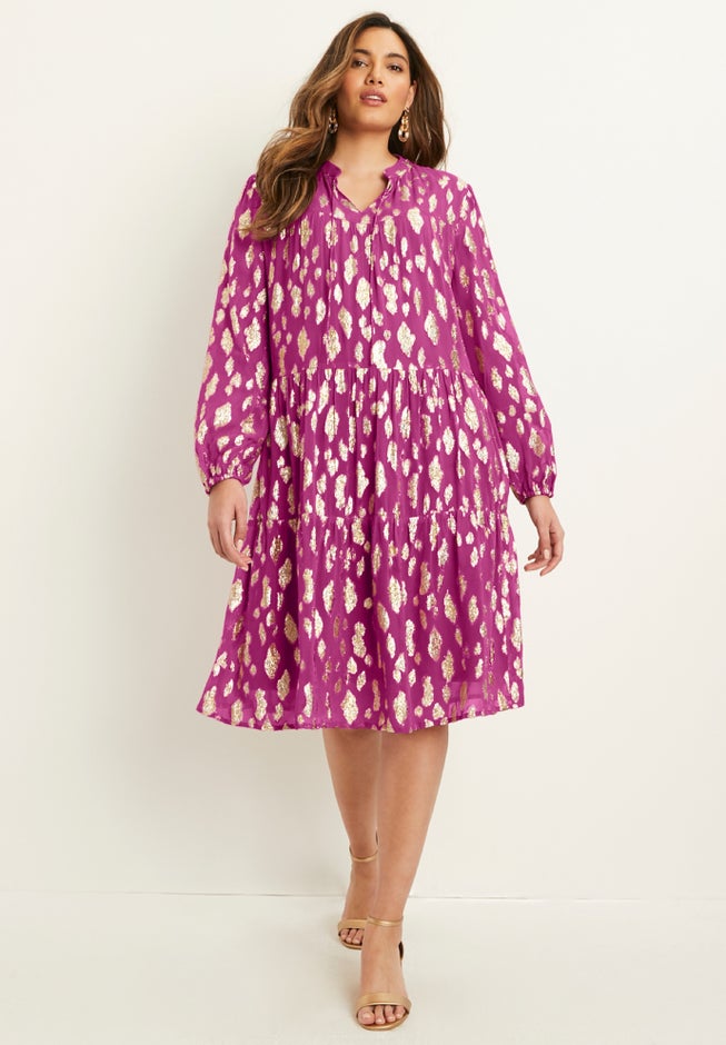 Coraline Metallic Print Georgette Dress image number 0