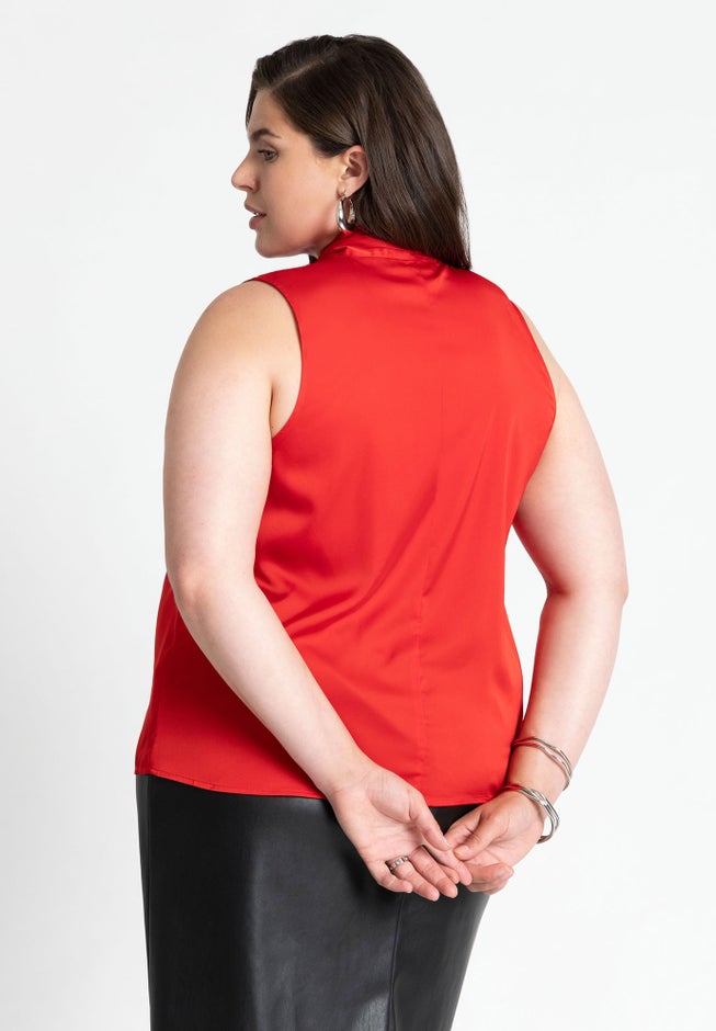 Sleeveless Satin Bow Blouse image number 1