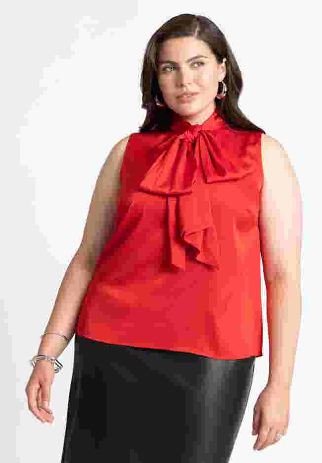 Sleeveless Satin Bow Blouse image number 0