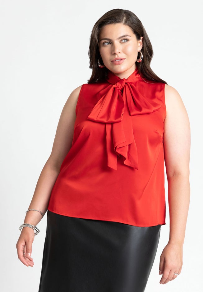 Sleeveless Satin Bow Blouse image number 0
