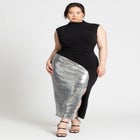 Funnel Neck Knit Dress With Sequin image number null