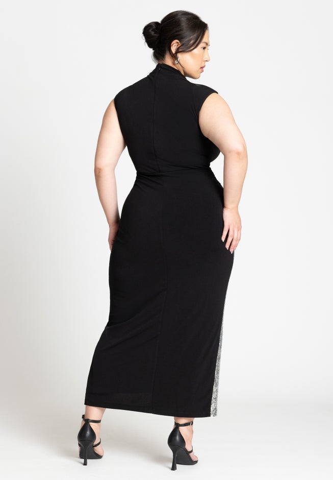 Funnel Neck Knit Dress With Sequin image number 2