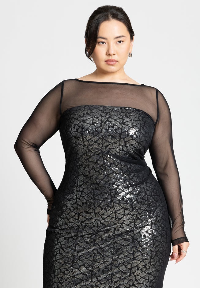 Sequin Dress With Sheer Layer image number null
