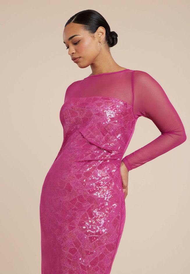 Sequin Dress With Sheer Layer image number 1