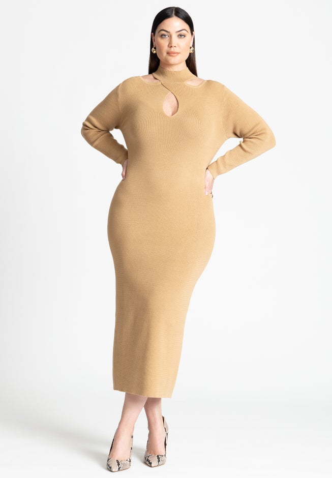 Keyhole Midi Sweater Dress image number null