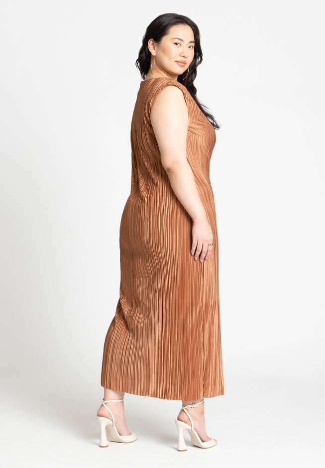 Plisse Short Sleeve Midi Dress image number 1