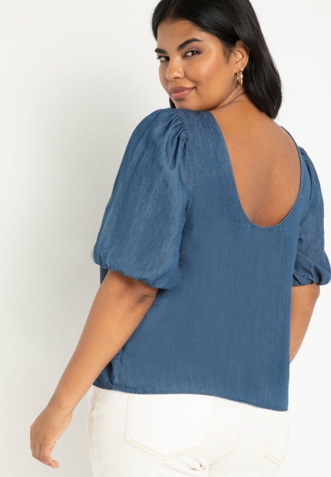 Denim Puff Sleeve Top image number 1