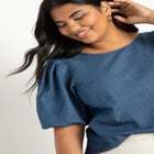 Denim Puff Sleeve Top image number null