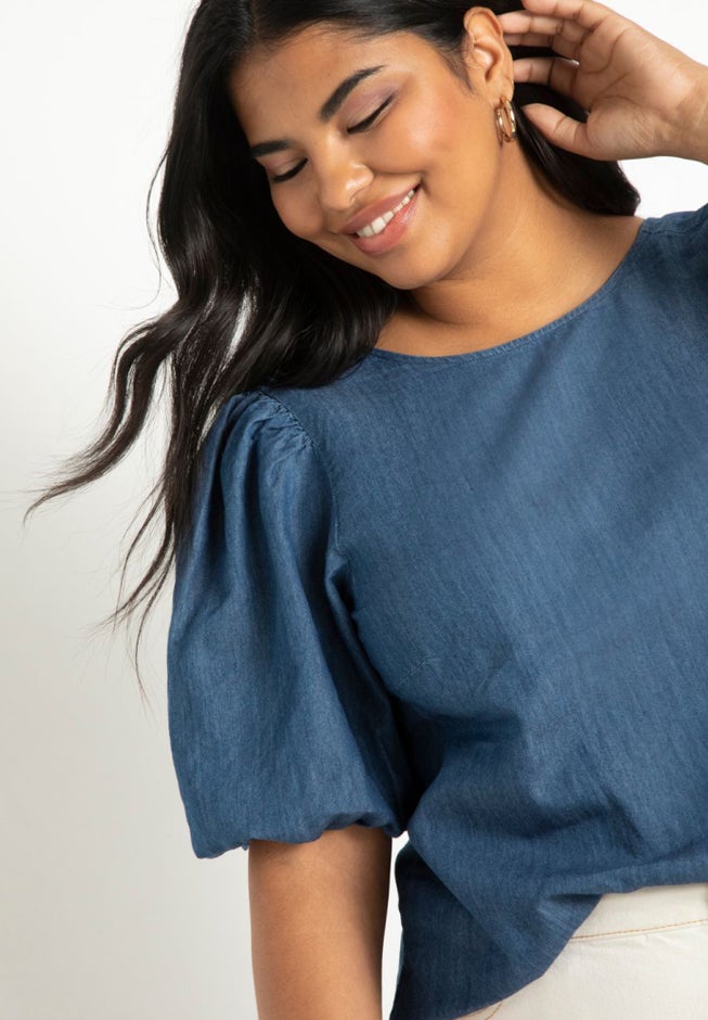 Denim Puff Sleeve Top image number 0