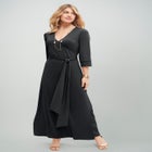 Stretch Knit Faux Wrap Maxi Dress image number null