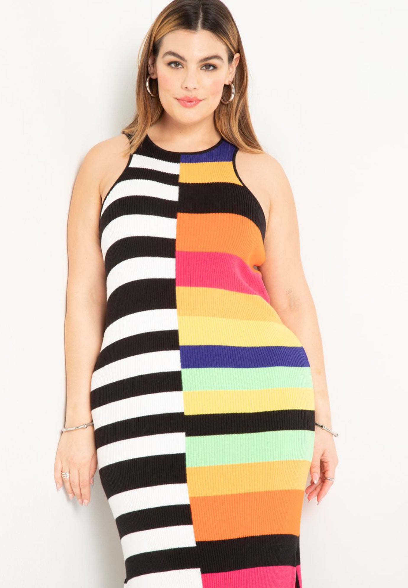 Mixed Stripe Ribbed Dress image number 1
