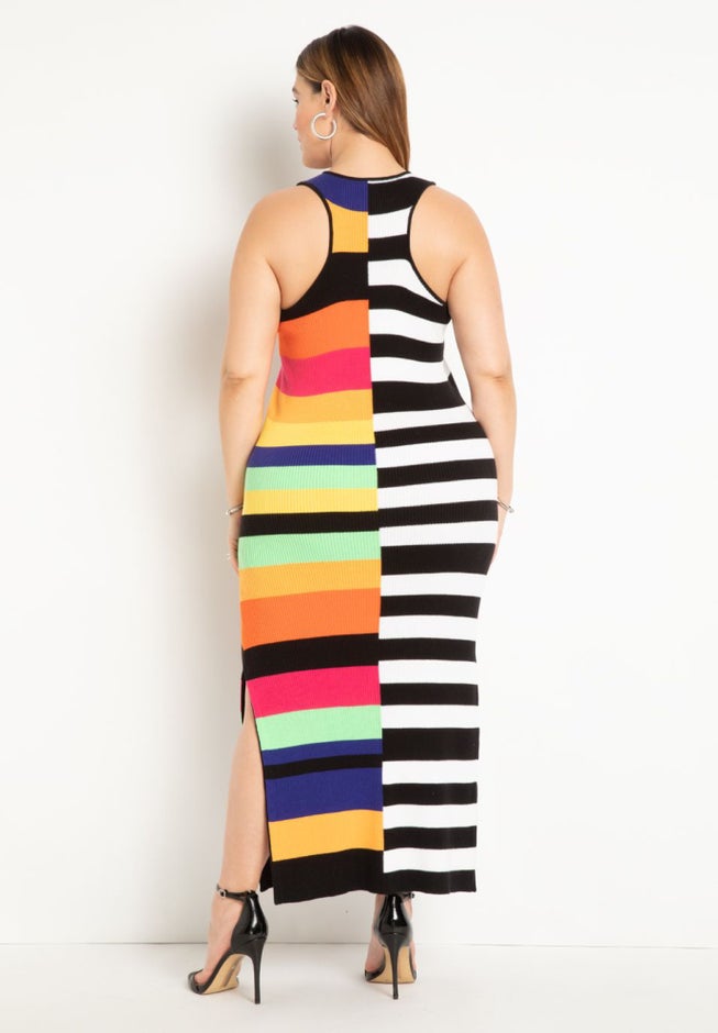 Mixed Stripe Ribbed Dress image number 3