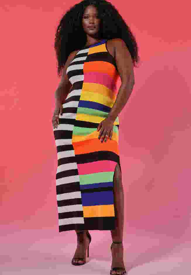 Mixed Stripe Ribbed Dress image number 4