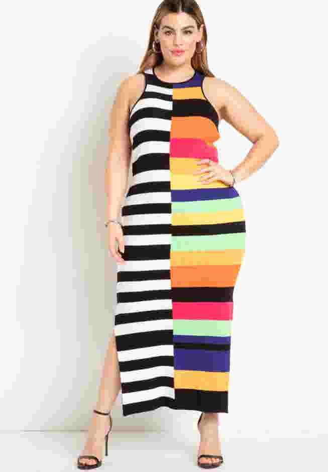 Mixed Stripe Ribbed Dress image number 0