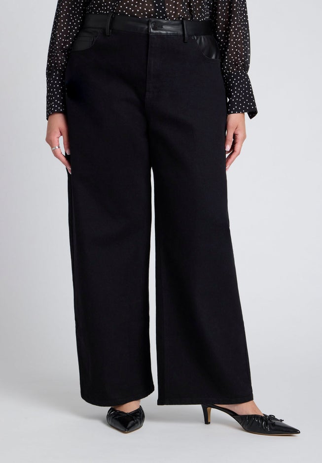 Faux Leather Detail Jeans image number 1