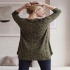 Stretch Jersey Knit Scoop Neck Three-Quarter Sleeve Curved Hem A-Line Tunic image number null
