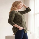 Stretch Jersey Knit Scoop Neck Three-Quarter Sleeve Curved Hem A-Line Tunic image number null