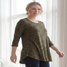 Stretch Jersey Knit Scoop Neck Three-Quarter Sleeve Curved Hem A-Line Tunic image number null