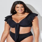 Tie Front Cup Sized Cap Sleeve Underwire Bikini Top image number null