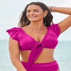 Tie Front Cup Sized Cap Sleeve Underwire Bikini Top image number null