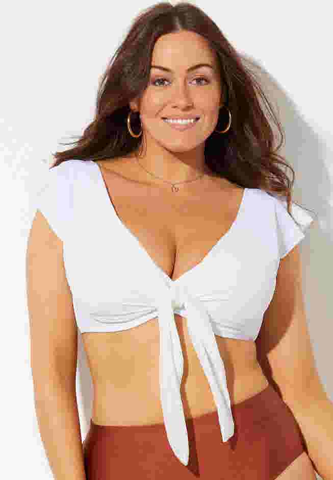 Tie Front Cup Sized Cap Sleeve Underwire Bikini Top image number 0