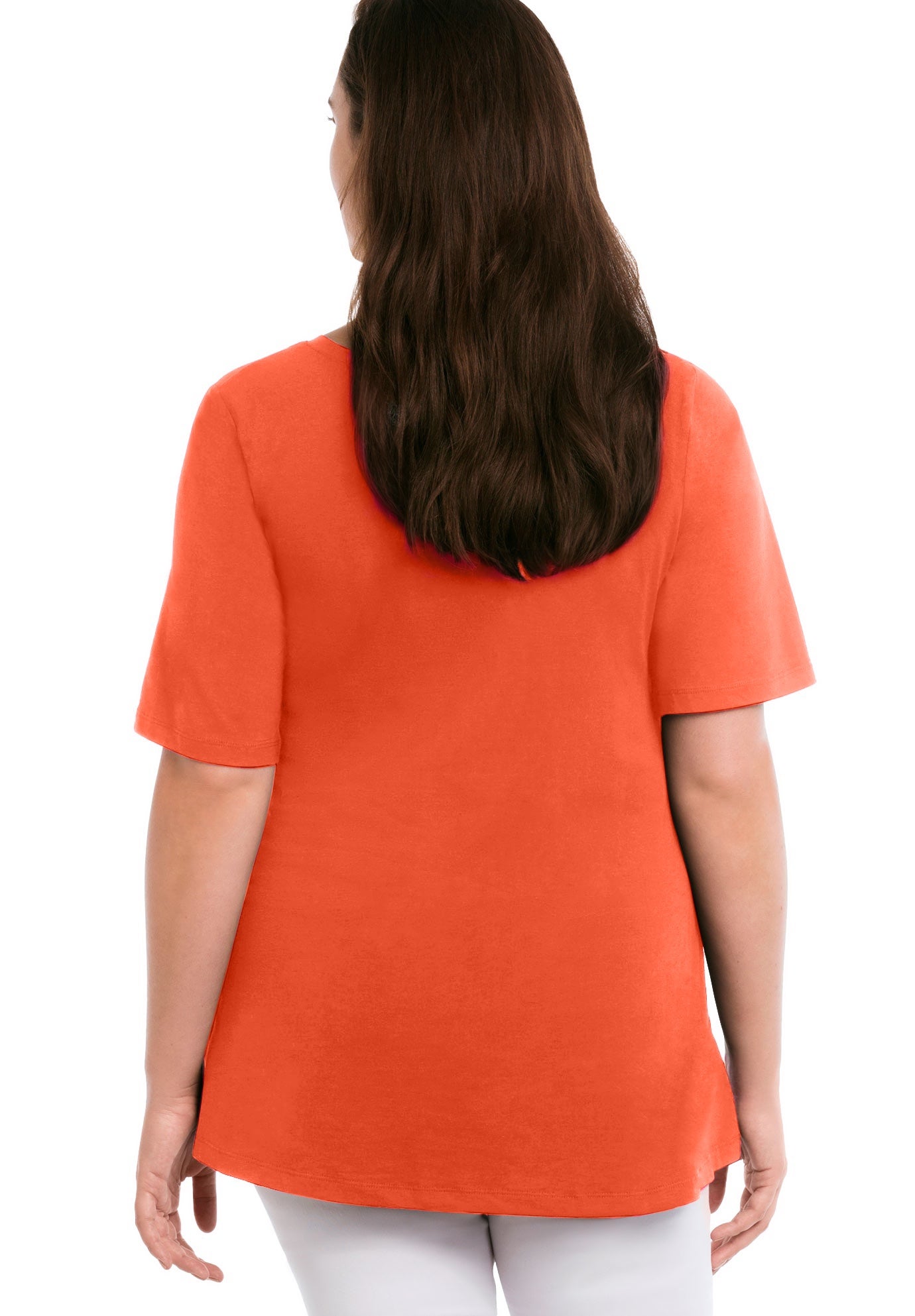 Stretch Knit V-neck Short Sleeve Chest Pocket Tunic image number 1