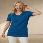 Stretch Knit V-neck Short Sleeve Chest Pocket Tunic image number null