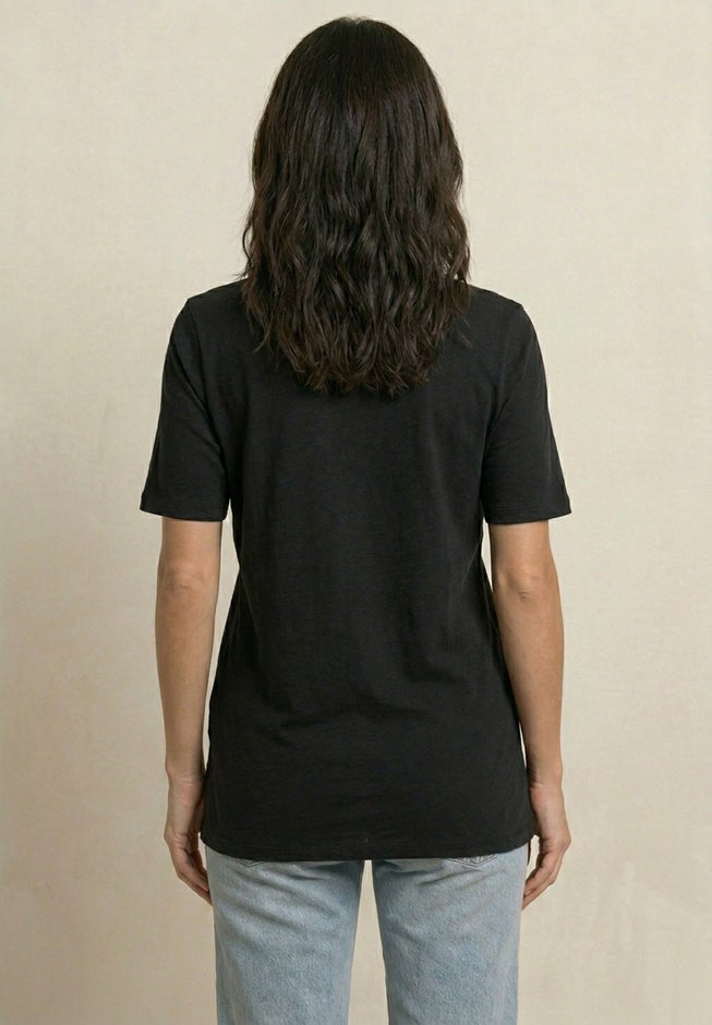 Stretch Knit V-neck Short Sleeve Chest Pocket Tunic image number 1