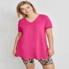Stretch Knit V-neck Short Sleeve Chest Pocket Tunic image number null