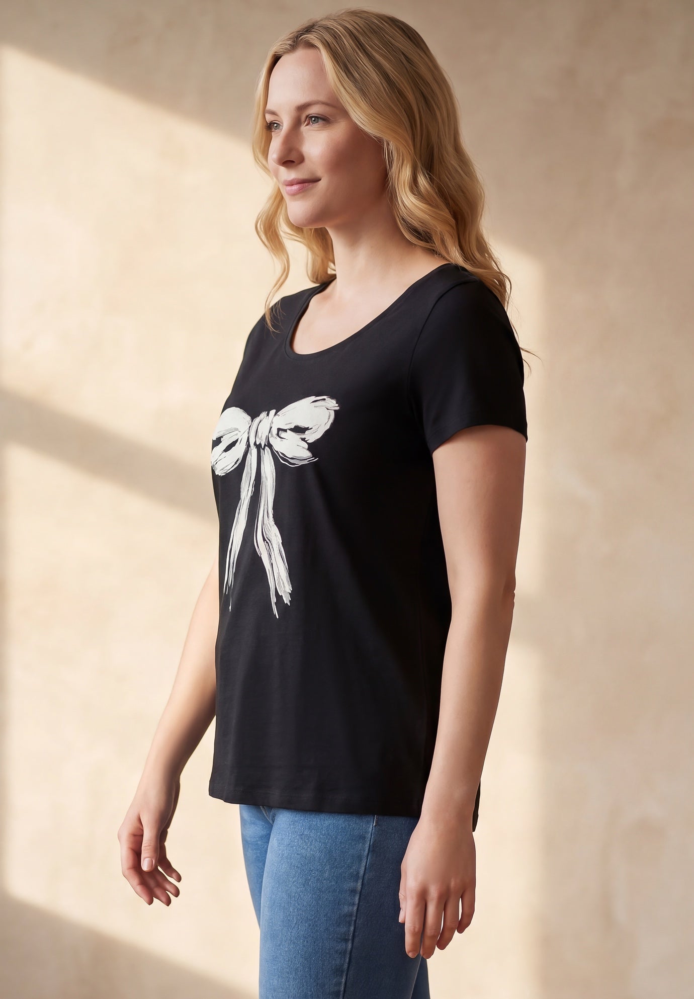 100% Cotton Jersey Slub Scoopneck Short Sleeve Graphic Tee image number 2
