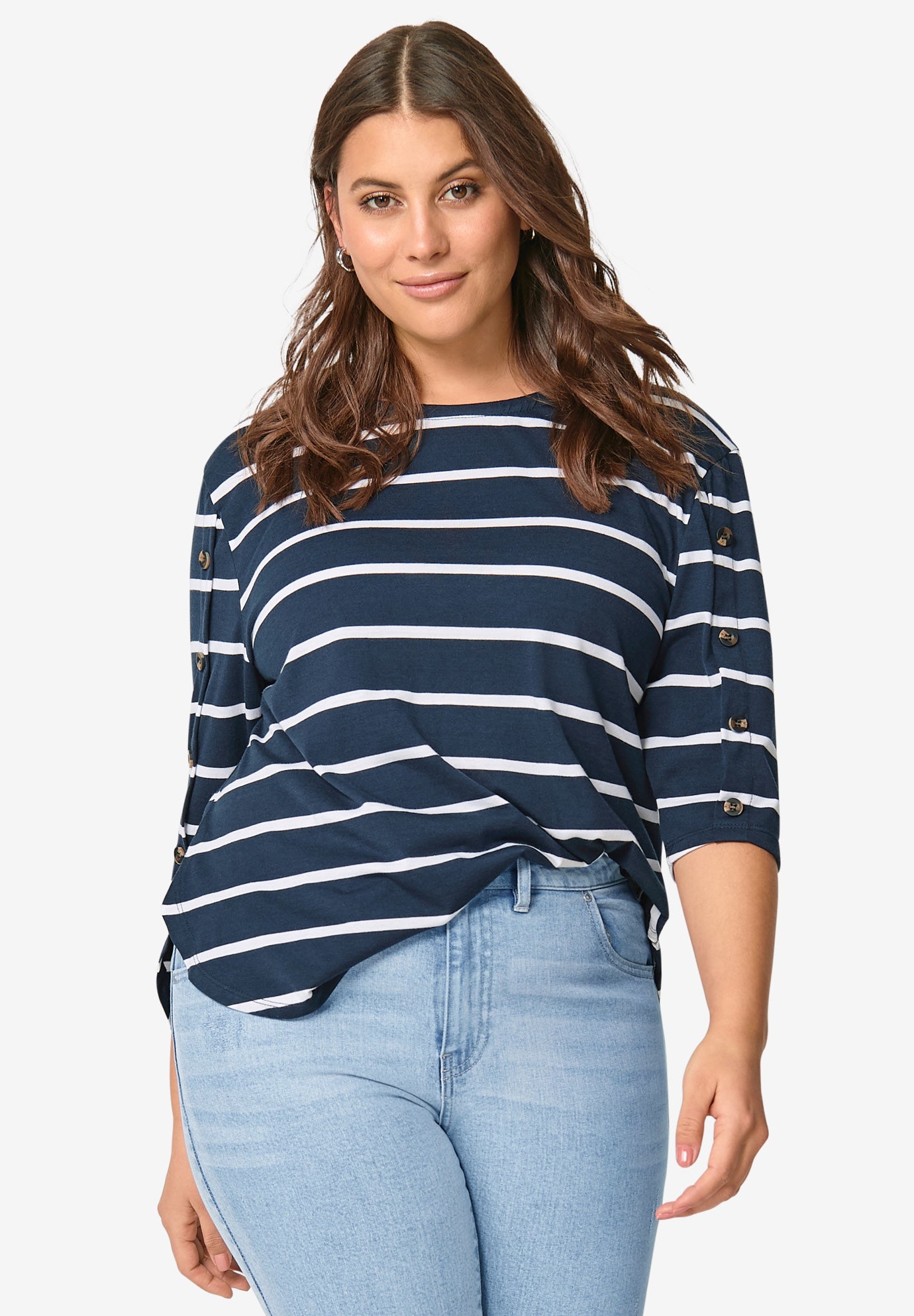 Striped Button Sleeve Tee image number 0