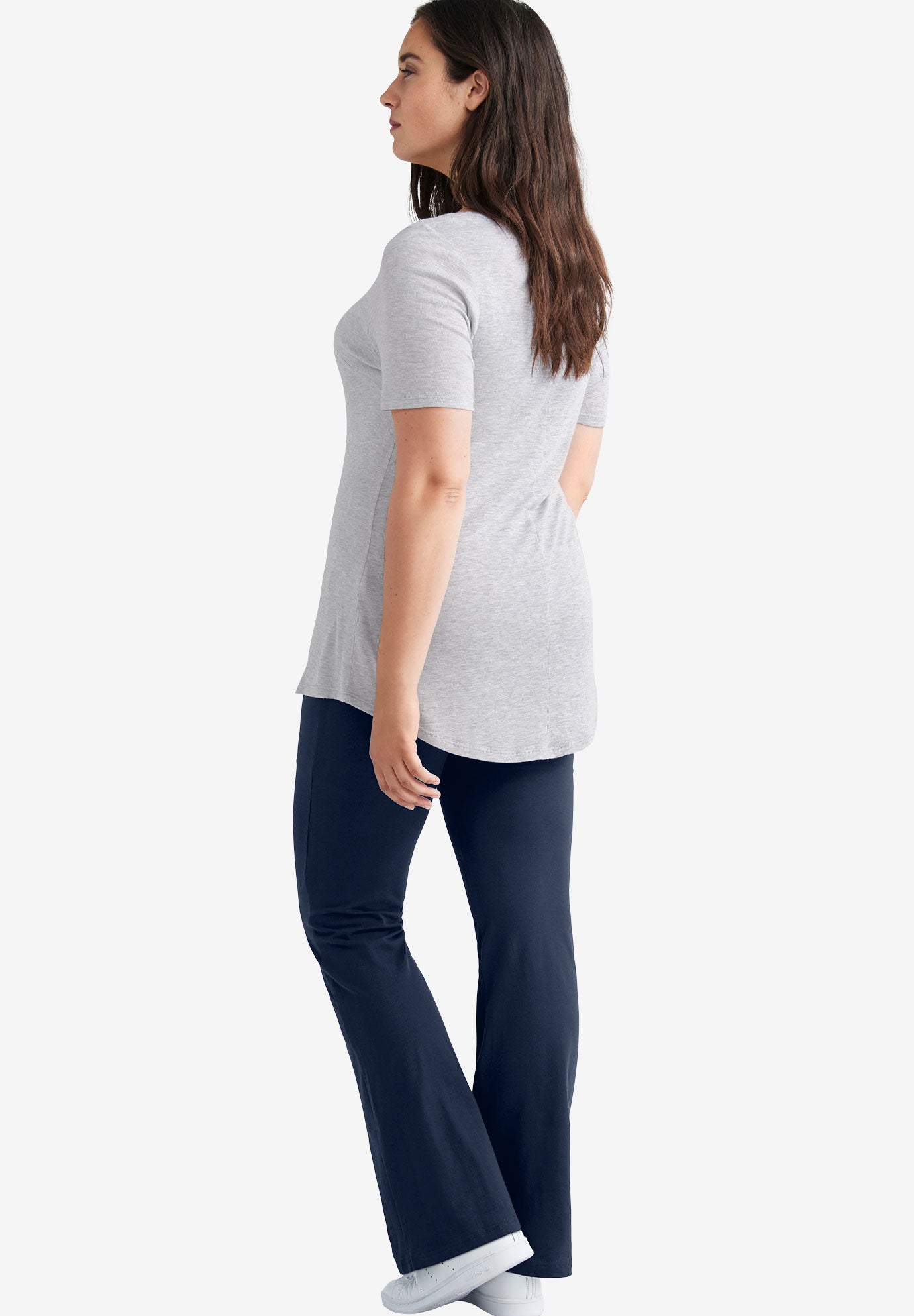 Cotton Spandex Full Length Bootcut Flat Waistband Leggings image number 1