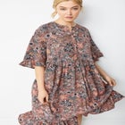 Crepe Henley Ruffled Empire Midi Dress image number 2