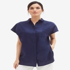 Linen-Blend Button-Front Short Sleeve Collared Tunic image number 0