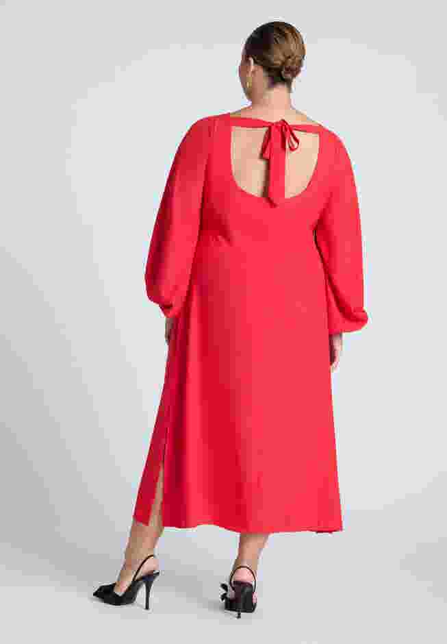 Puff Sleeve Open Back Midi Dress image number 1
