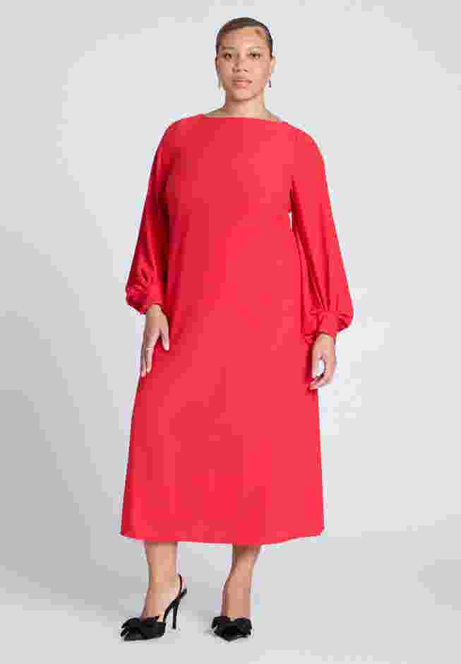 Puff Sleeve Open Back Midi Dress image number 0