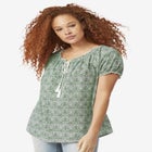 A-Line Scoop Neck Ruffle Trim 100% Cotton Cambric Peasant Blouse image number 0