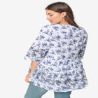 100% Cotton Cambric Three-Quarter Sleeve Tiered Flounce Scoopneck Tunic image number null